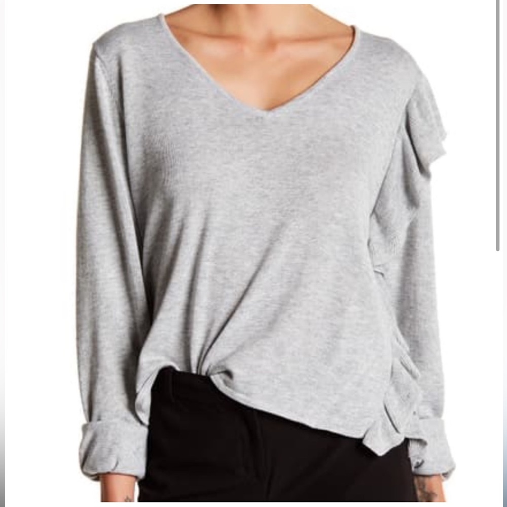 Anthropologie John & Jenn gray asymmetrical ruffle sweater